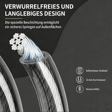 Скакалка з утяжеленням Hererope, 11 мм сталевий трос, металеві ручки, регульована довжина, для тренувань та фітнесу, чорний