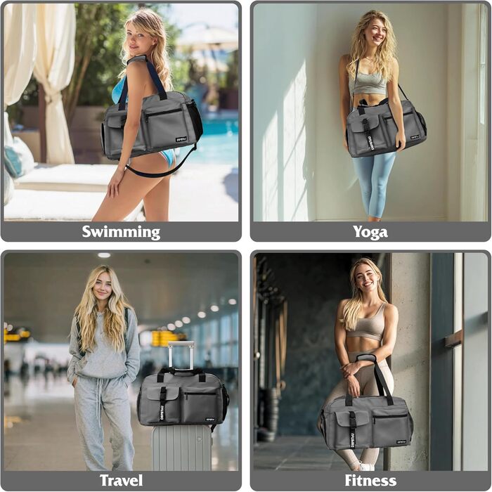 Спортивна сумка для фітнесу та подорожей з відділенням для взуття та вологих речей, водонепроникна сумка-вікендер для залу, плавання та сауни (Сіра)