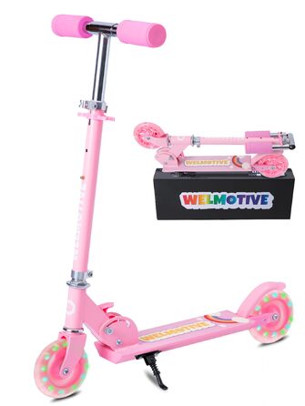 Самокат дитячий Roller Kinder 2 колеса, складаний, рожевий, з LED підсвіткою, регульована висота (3-12 років)