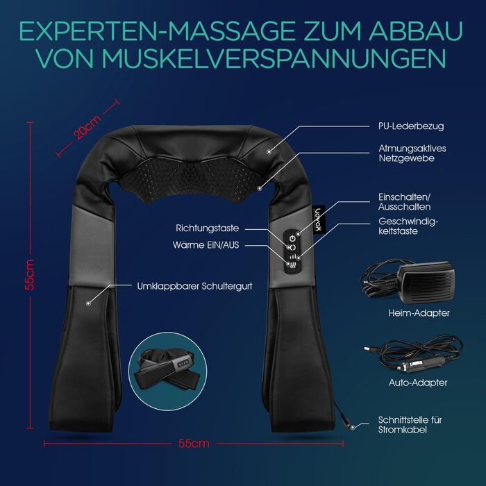VOYOR HEALTH Масажер для шиї та плечей з підігрівом, електричний 4D Шіацу, для спини, шиї, плечей, знеболення м'язів, модель PJ100