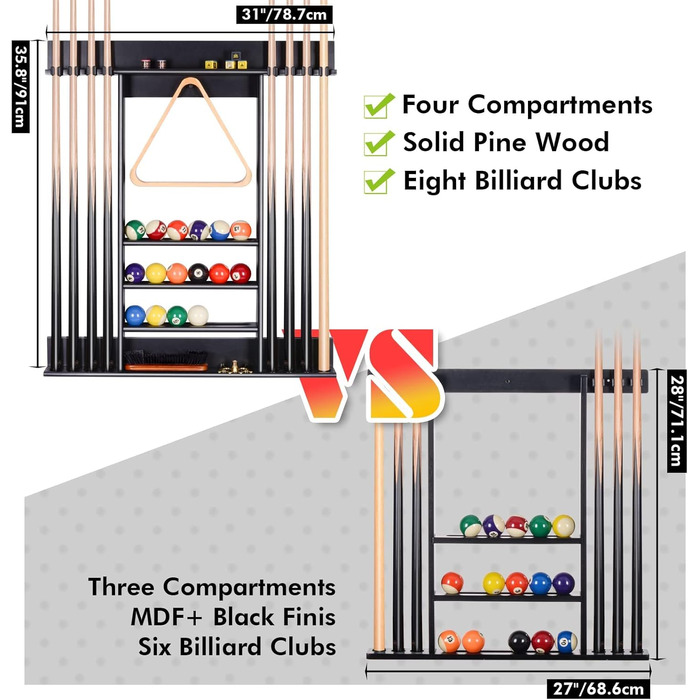 Стійка для київ для більярдних київ XCSOURCE, чорна, з масивного дерева, на 8 київ