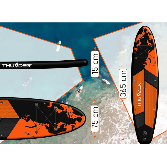 Надувна SUP-дошка THUNDER 320/365 см, зелена, з насосом, рюкзаком і регульованим веслом, протиковзкий PVC, заміна для каяка або понтона