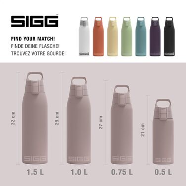 Термос-бутилка SIGG Shield Therm One 1 л, ізольована, для газованих напоїв, не протікає, підходить для посудомийної машини, BPA-free, 90% перероблена нержавіюча сталь, теплий сірий