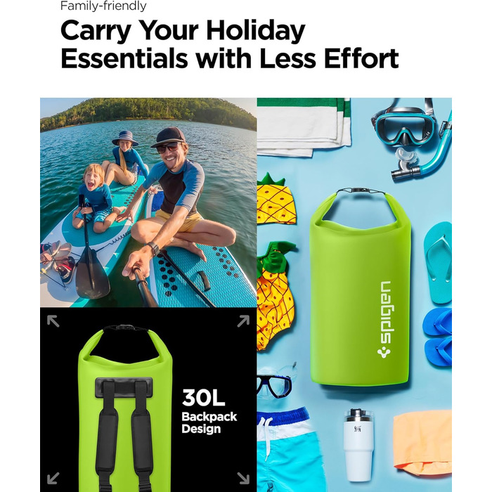 Водонепроникний мішок Spigen Aqua Shield 30L: Сумка, рюкзак для пляжу, плавання, кемпінгу, катання на човні та каяку (Cactus Green)