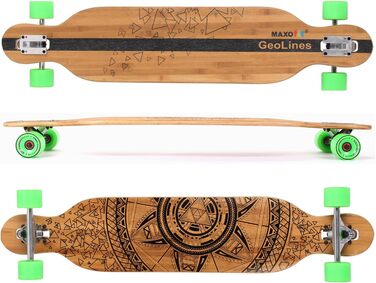 Лонгборд MAXOfit Deluxe GeoLines 107 см, бамбук/клен, 7 шарів, Drop Through, ABEC11