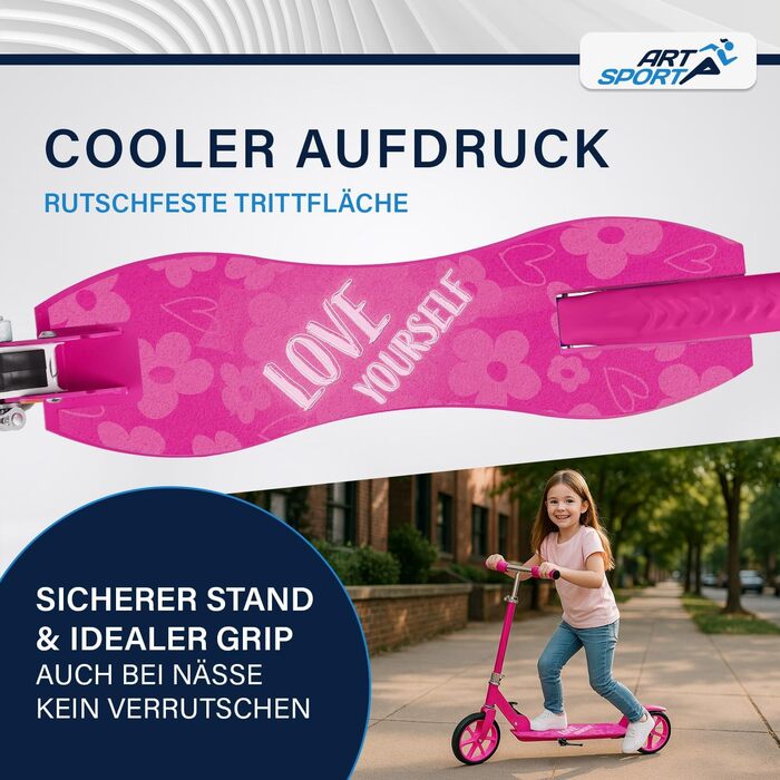 Самокат ArtSport Cityroller Big Wheel 205мм, рожевий - дитячий самокат від 3 років, до 100 кг, складаний, з регульованою висотою