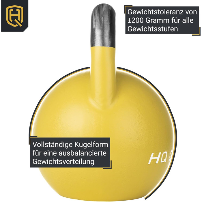 Професійна гиря HQ Germany 16 кг з нержавіючої сталі, з нековзною ручкою, ±200 г, порошкове покриття
