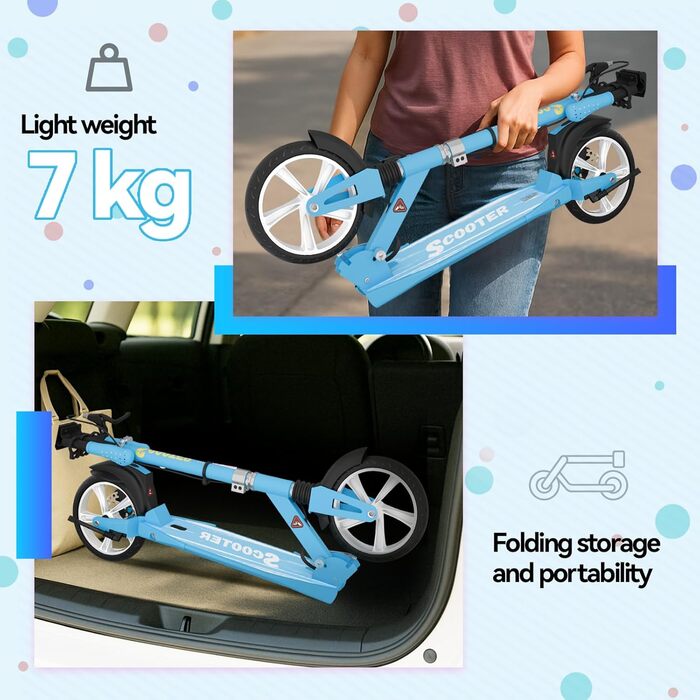 MEE GOO Скутер для дорослих з дисковою гальмом та подвійними амортизаторами, 200 мм PU-колеса, підшипники ABEC-7, неслизька дека (Рожевий/Білий/Синій) – Макс. 100 кг, СИНИЙ