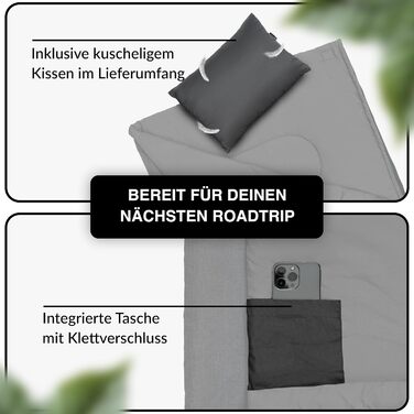 Спальний мішок туристичний 100% бавовна до -3°C з подушкою - Outdoor зимовий та літній спальний мішок [280GSM] для 3-4 сезонів (75x190см) - для жінок та чоловіків (теплий) Сірий