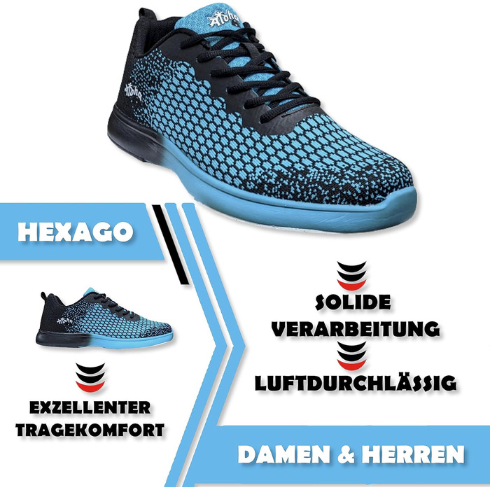 Жіноче/Чоловіче/Юнацьке взуття для боулінгу Aloha HexaGo – для правші та лівші, розмір 39 EU, блакитно-чорне