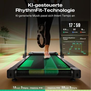 Біговий тренажер Smart з автоматичним нахилом 9%, двигун 2.5 PS Brushless, складаний біговий килимок для дому та офісу, велика площа для бігу, тихий та для суглобів, додаток з AI, World-Tour та HIIT, автоматичний нахил з столом та ручкою підтримки