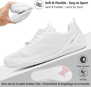 Босоніжки Geweo для жінок та чоловіків: зручні спортивні кросівки з широкою передньою частиною, легкі босоніжки для фітнесу, кросфіту, силових тренувань, трекінгу, унісекс, розміри 37-47 EU (білі, 45 EU широкі)