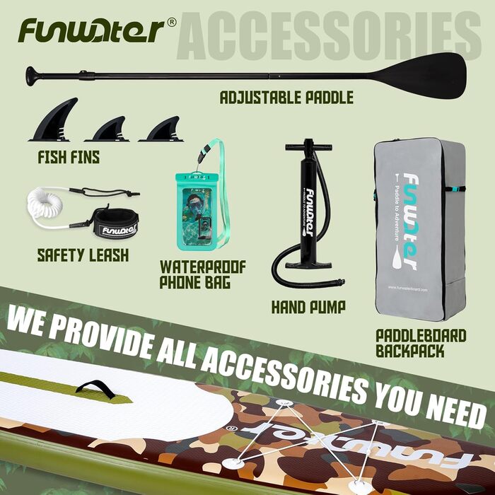 Надувний SUP-борд FunWater 11'10'6' з аксесуарами: весло, насос, сидіння. Кольори: ADLER-SCHWARZ&GRAU, CAMO-BRAUN