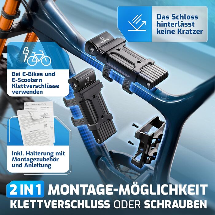 Замок для велосипеда складний 120см, протиугінний з кабельним замком - висока безпека, з кріпленням - ідеально для електровелосипеда