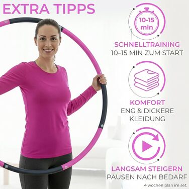 Hula Hoop для дорослих 1.5 кг, регульований, стабільний - обруч для фітнесу та схуднення (NBR піна) - графітово-пурпуровий