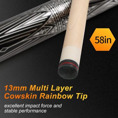 AKLOT Більярдний кий 3-в-1, 58 дюймів, з канадського клена, 19 oz, з можливістю регулювання ваги до 20/21 oz, з чохлом