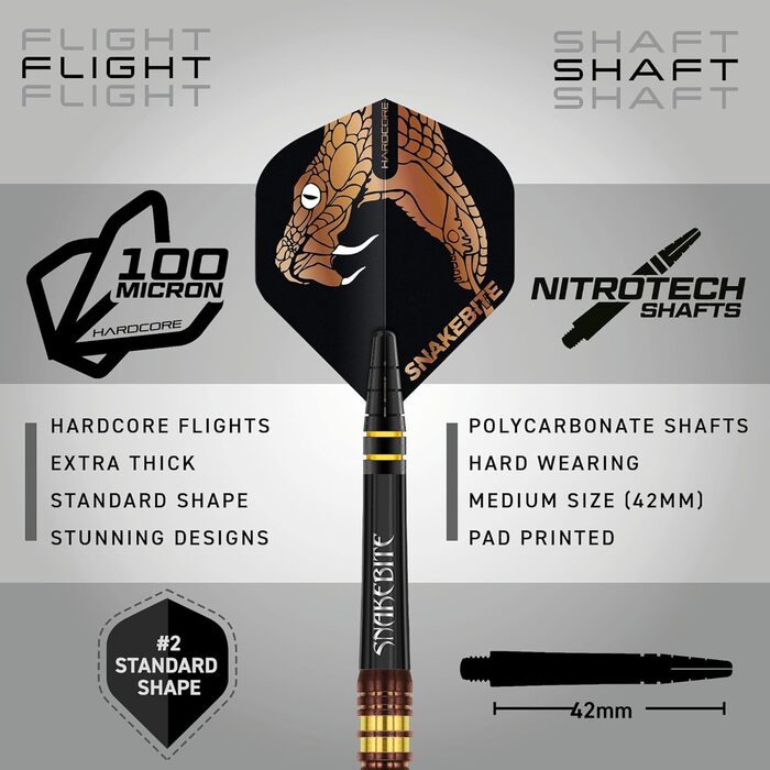 Дротики Red Dragon Peter Snakebite Wright Copper Fusion Premium Wolfram, 23 г, з оперенням і стрижнями
