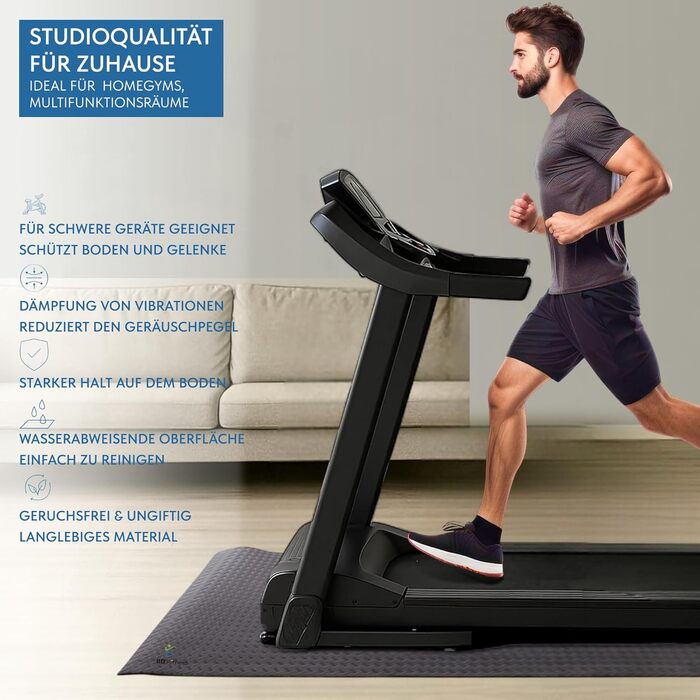 Захисний килимок для бігової доріжки, еліптичного тренажера та йоги 200x100 см, товщина 7 мм, протиковзний, чорний