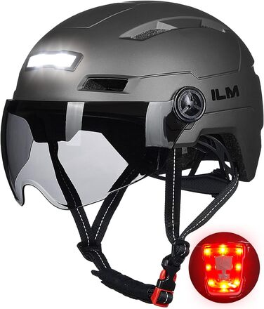 Велосипедний шолом ILM з візором і LED-світлом для міста та гір, унісекс, модель E3-10L