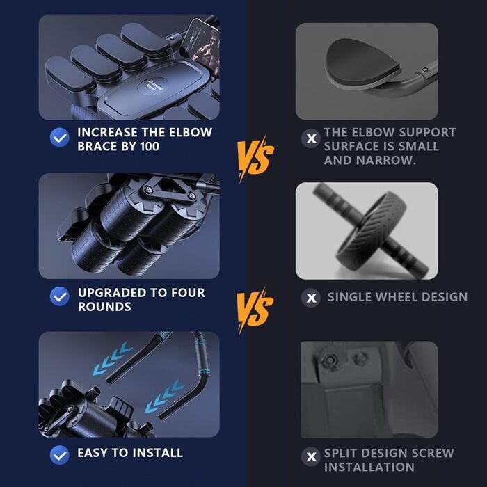 Автоматичний ролик для пресу з функцією відскоку та 6 колесами, тренажер для пресу, Core Trainer, 150 кг, з тримачем для телефону