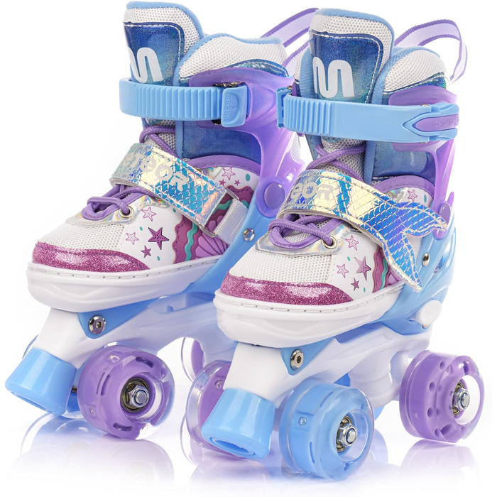 Дитячі ролики Kinder з LED-підсвіткою та регульованим розміром – ретро ролики для підлітків – багатокольорові диско ролики, рожево-фіолетові Quad Skates (30-33)