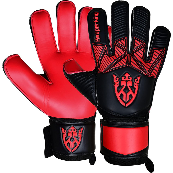 Воротарські рукавички Keeperking для дітей, підлітків та дорослих: без пальців, 4 мм, латекс, унісекс (4, чорно-червоний)