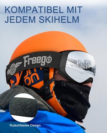 Снігові окуляри без рами для дорослих, широке поле зору, лінзи UV400 Anti-Fog, сноуборд окуляри для чоловіків та жінок, срібні