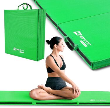 Складаний гімнастичний мат Hop-Sport 180x60x5 см з ручками та липучкою, товщина 4/5 см — килимок для фітнесу та домашніх тренувань