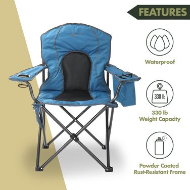 Складаний кемпінговий стілець ARROWHEAD OUTDOOR Deluxe з вбудованим охолоджувачем та підстаканником, водовідштовхувальна тканина (Синій, Стандарт)