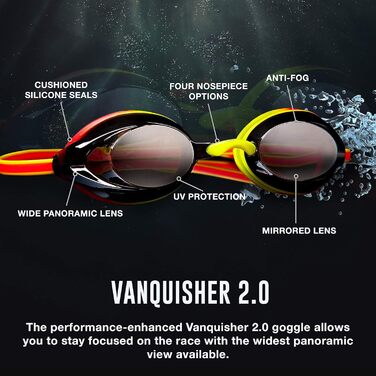 Окуляри для плавання Speedo Vanquisher 2.0 дзеркальні жовті, унісекс, для дорослих