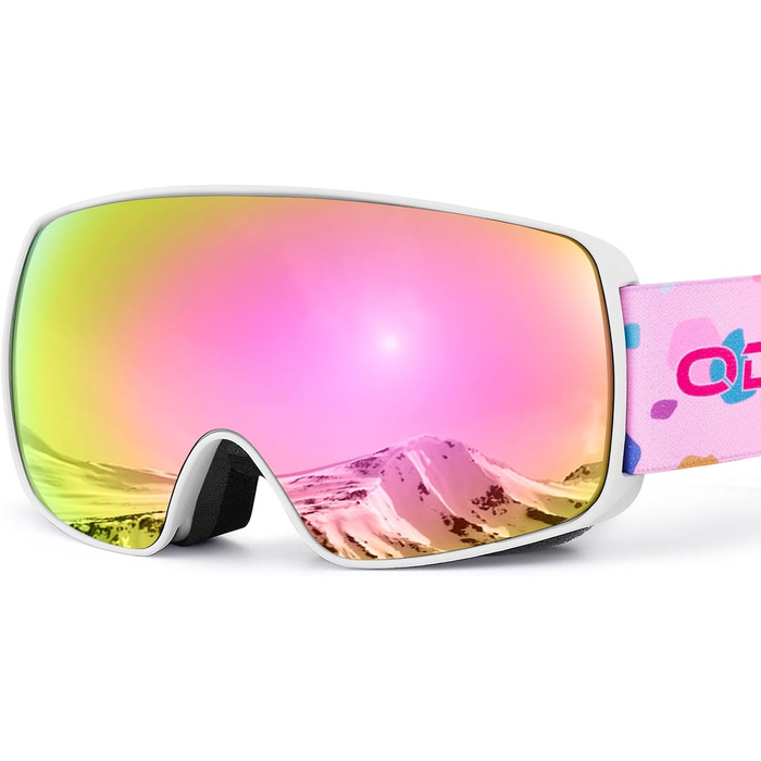 Дитячі гірськолижні маски Odoland для дівчаток та хлопчиків, сумісні зі шоломом, дзеркальні, захист від UV, проти запотівання, для катання на лижах та сноуборді, VLT 20% (рожеві — VLT 18%)