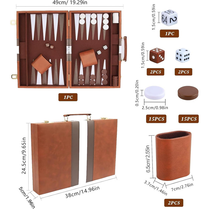 Набір для гри в шашки (бекґеммон) дерев'яний, 15 дюймів, для дорослих та дітей, у кейсі
