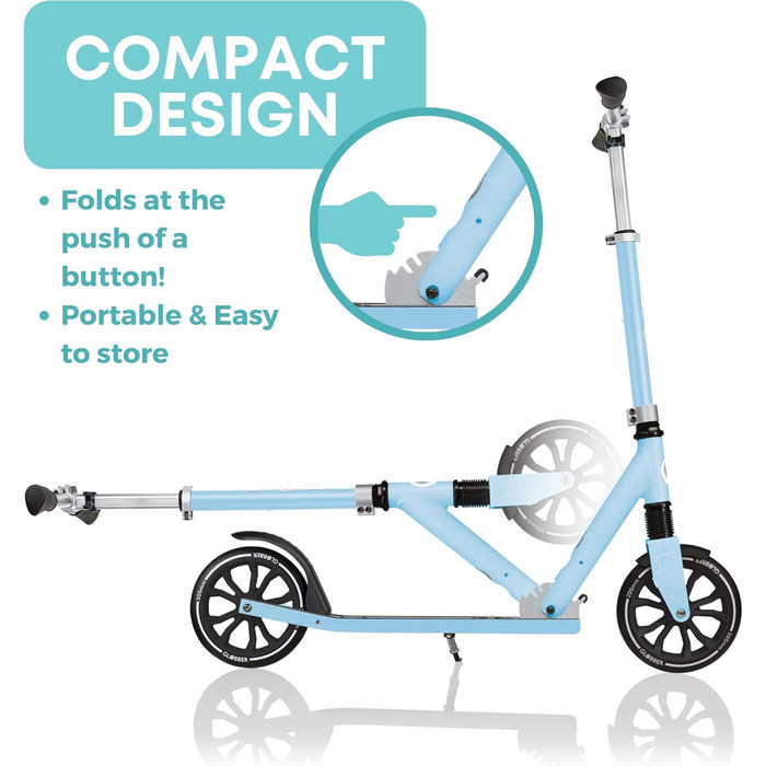 Дитячий самокат Globber NL 205 Folding з передньою підвіскою, складний, пастельно-блакитний