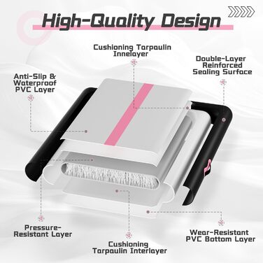 Надувна гімнастична мат для тренувань з насосом, 10.2-15.2 см товщина, для челідингу/йоги/паркуру/пляжу/парку/води (чорний/рожевий, 3м*1м*0.1м)