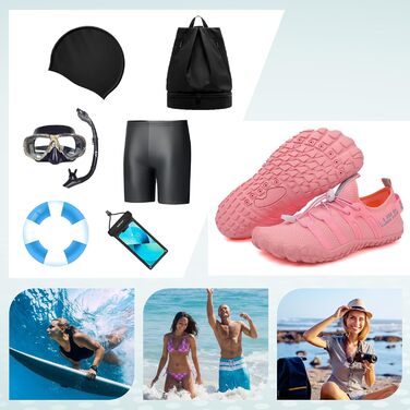 Зітоп Водні черевики для жінок та чоловіків, шкарпетки для плавання, шкарпетки для йоги, спортивні черевики для басейну, пляжу, серфінгу, дайвінгу (36-46 EU), білий, сірий, рожевий