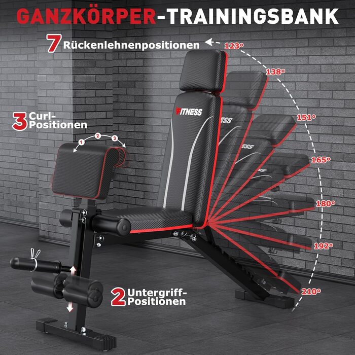 Регульована складана лава для тренувань з гантелями, 363 кг, з підставкою для ніг, упором для преса та подовженою спинкою, багатофункціональний фітнес-обладнання для дому