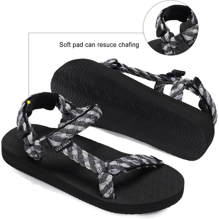 Спортивні сандалі OUSIMEN для жінок: піші прогулянки, йога, повсякденні, легкі, з підтримкою склепіння стопи, сірі (39 EU)