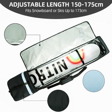 Чохол для сноуборду AUMTISC, чорний/синій, 155-180 см, водонепроникний, з регульованими лямками