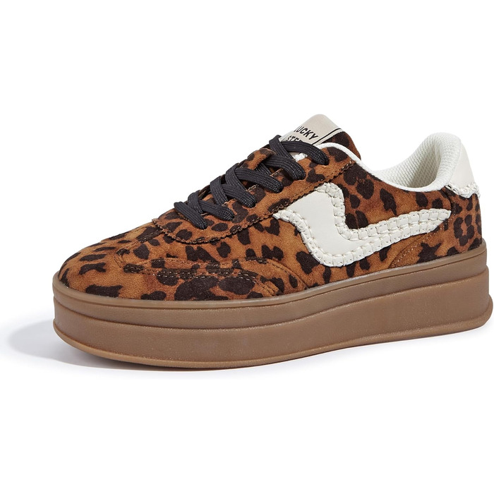 Жіночі кросівки на платформі LUCKY STEP – модні масивні кросівки, зручні шнурівки для повсякденного носіння та прогулянок з прошитими деталями. Чорно-білі (Коричневий леопард, 38 EU)