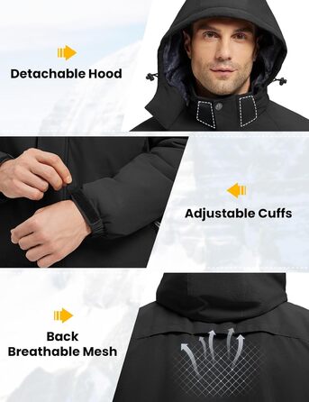 Чоловіча лижна куртка Rdruko, водонепроникна, з утепленим флісом, капюшон, для активного відпочинку в горах (чорний, S)