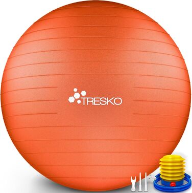 Гімнастичний м'яч TRESKO 85 см, BPA-Free, з насосом, для фітнесу, йоги, пілатесу, вагітних, антивибуховий, до 300 кг, помаранчевий (для зросту понад 185 см)