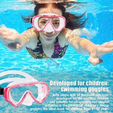 Набір для снорклінгу для дітей HIKOTEY, сухий сноркель, маска для снорклінгу з антизапітніюючим покриттям, водонепроникні затички для вух, рожевий (B1)