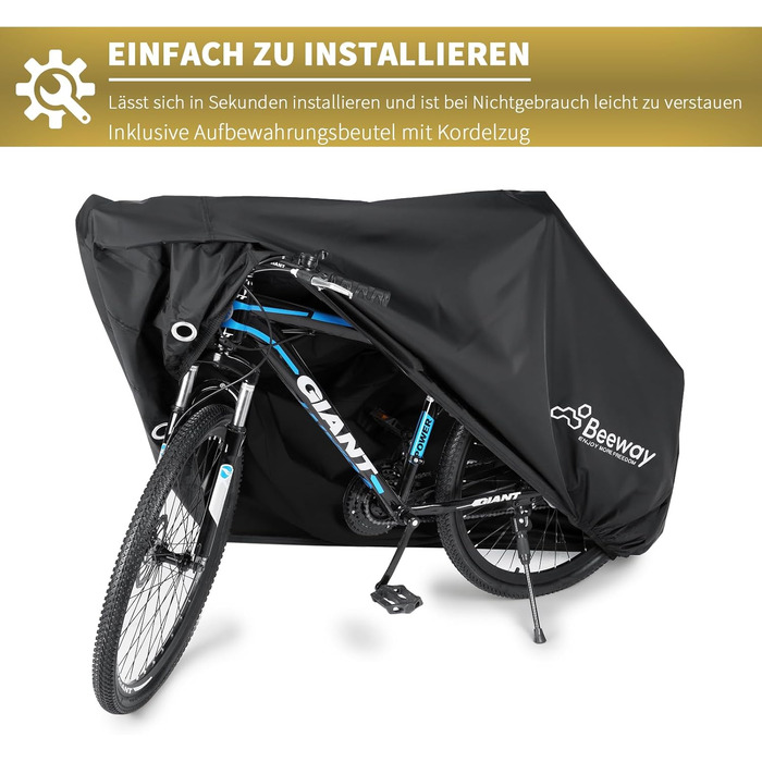 Чохол для велосипеда BEEWAY 200 x 110 x 70 см – Водонепроникний та вітростійкий, захист від сонця, для велосипедів до 29 дюймів, XXL, чорний/срібний