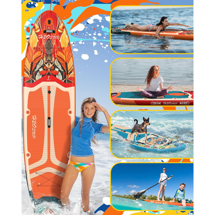 Надувний SUP-борд H2OSUP Stand Up Paddling Board - широка дошка для паділбордингу з преміум аксесуарами, стабільна для будь-якого рівня підготовки (Помаранчевий)