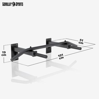 Турнік для підборіддя GORILLA SPORTS® настінний, 5 нековзних ручок, сталь, до 350 кг, з інструкцією та кріпленнями, чорний/білий