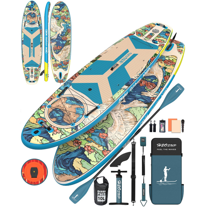 Надувний SUP-борд для Stand Up Paddling 15 см, з рюкзаком, міцний комплект аксесуарів, блакитний