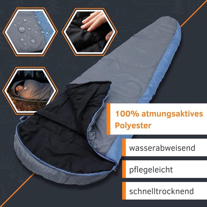 Спальник зимовий GEAR Mumienschlafsack Sirocco -18°C, 230x80 см, водонепроникний, для трекінгу та кемпінгу (синьо-сірий)