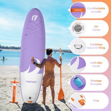 Надувний SUP дошка FBSPORT для SUP-бордингу та серфінгу, 335x84x15 см, з аксесуарами (фіолетовий)