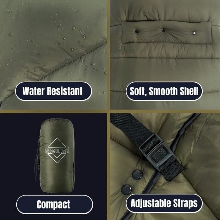 Спальний мішок OneWind для кемпінгу та гамака, 3 сезони, теплий плед, пончо, захист від холоду, ізоляція, для відпочинку на природі, піших прогулянок, зелений. Діапазон температур: 2°C~10°C (Deluxe). Розміри: 230x160 см та 200x137 см