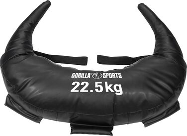 Болгарський мішок GORILLA SPORTS 22,5 кг, 5 ручок, штучна шкіра, чорний – для кросфіту, фітнесу та силових тренувань